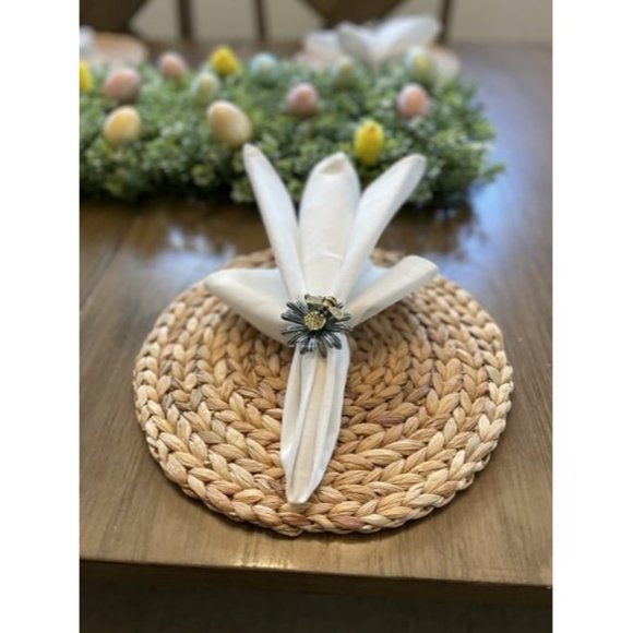 Boho Placemats Set of 4, Round Placemats for Dining Table, Water Hyacinth Wicker - Picture 2 of 3